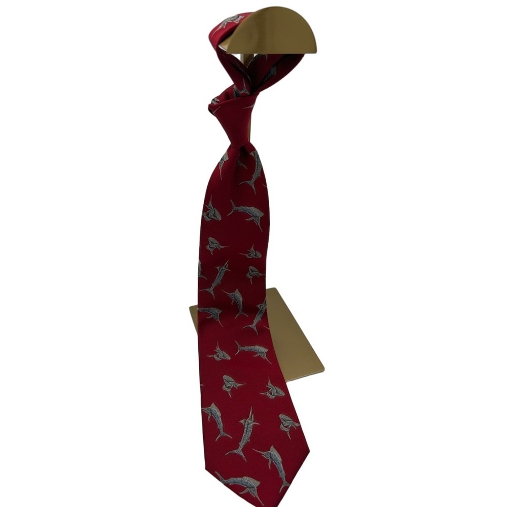 Vintage Polo Ralph Lauren Tie Men's One Size Red Marlin Sailfish Italy 100% Silk